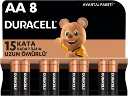 Duracell Alkalin AA Kalem Pil, 1,5 V LR6/MN1500, 8'li Paket - DURACELL
