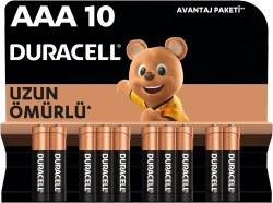 Duracell Alkalin AAA İnce Kalem Pil, 1,5V (LR03 / MN2400), 10’lu Paket - Duracell