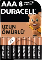 Duracell Alkalin AAA İnce Kalem Pil 1,5V (LR03 / MN2400), 8'li Paket - DURACELL