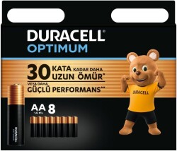 Duracell Optimum AA Alkalin Kalem Pil, 1,5V (LR6 / MN1500), 8’li Paket - 1