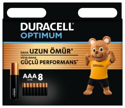 Duracell Optimum AAA Alkalin İnce Kalem Pil, 1,5V (LR03 / MN2400), 8’li Paket - DURACELL